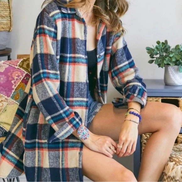 Flannel Plaid Shirt Long Shacket Multi Sizes NWT - Picture 4 of 8
